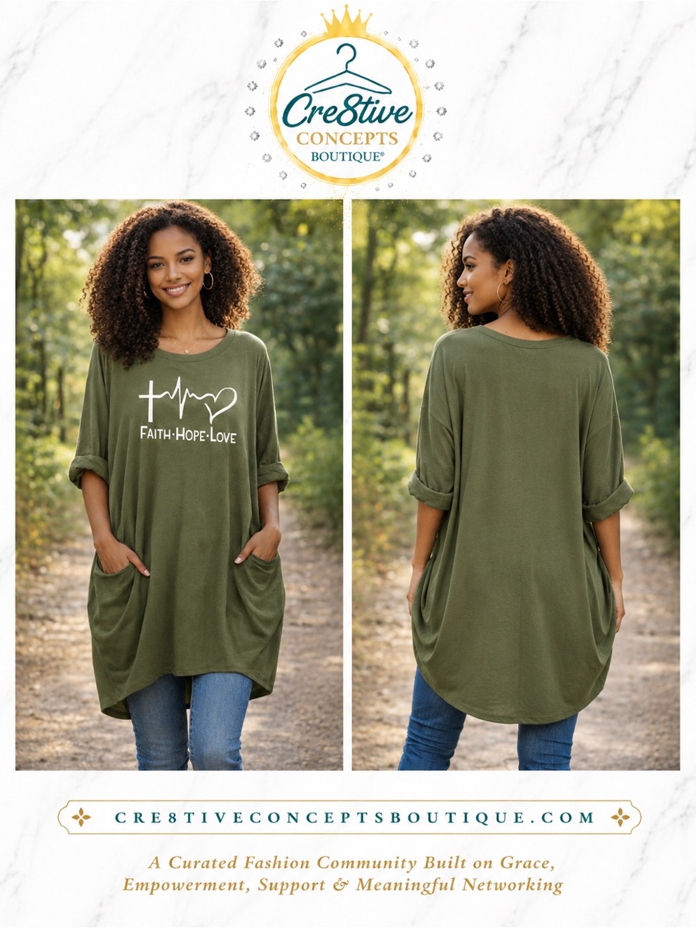 FAITH🫶🏻HOPE🫶🏻LOVE Beautiful Oversized Maxi Dress w/pockets-Olive